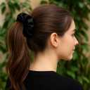 3PCS Satin Scrunchies for Women  No Crease Frizz Free Hair Scrunchies with Gentle Elastic, Soft Bands for Thin & Thick Hairs, Stylish Hair Accessories | Ideal Gift for Women, Classic Black