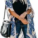 Breezy Lane Kimonos for Women Swimsuit Coverups Beach Cover Up Swimwear Cardigan Summer (Navy Print)