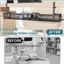 Cable Management Under Desk, 25.3'' No Drill Desk Cable Management Tray with Clamp, Metal Cord Organizer for Standing Desk, Computer Wire Management for Home Office & Gaming Setup, Black