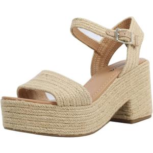 Soda Women's Castle Jute Open Toe Ankle Strap Platform Wedge (Lt Tan, 8)