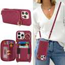 for iPhone 16 Pro Max Case Wallet with Card Holder for Women,for iPhone 16 Pro Max Phone case Wallet with Strap Credit Card Slots Crossbody with Kickstand Zipper Case-Dark red