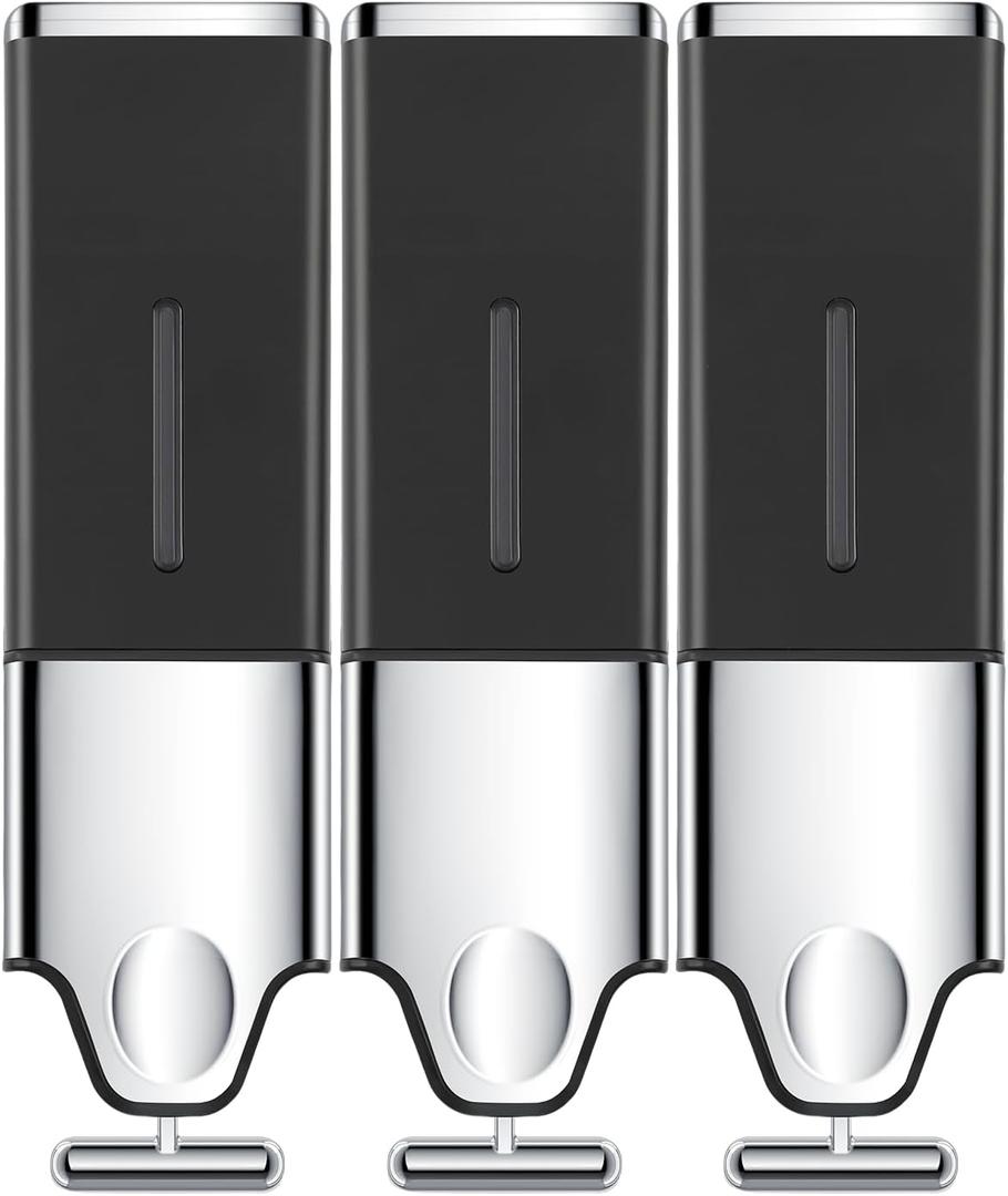 EHORIA 3-in-1 Quadrate Dispensers for The Shower,Shower soap Dispenser,Conditioner Dispenser, Shampoo Dispenser,No Drilled Wall Mounted Distributor,Hotel,Bathroom,Home (Triple, Black)