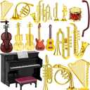 Dollhouse Musical Instruments, Miniature Violin Guitar Piano Drum Trumpet Mini Figurine Ornament for Mini House Musical Room Furnishin