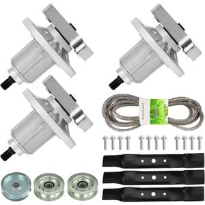 48 Inch Deck Blade Spindle Kit Fits for John Deere L120 L130, Replaces Spindles GY20050 GY20785, Blades GX20250 GY20568, Idler GY20067, GY22172, 1/2"X139" Belt GX20305 GY20571