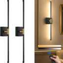 Wall Sconces Set of Two Battery Operated, Wireless USB Rechargeable Wall Lights with Remote, 8000mAh Dimmable LED 3 Color Dimmable Living Room for Bedroom,Hallway,Picture Lamp (30in Black)