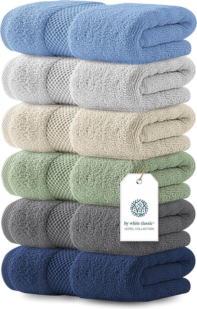 White Classic Luxury Multicolor Hand Towels - Soft 100% Turkish Cotton | Highly Absorbent Hotel spa Bathroom Towel Collection | 16x30 Inch | Set of 6
