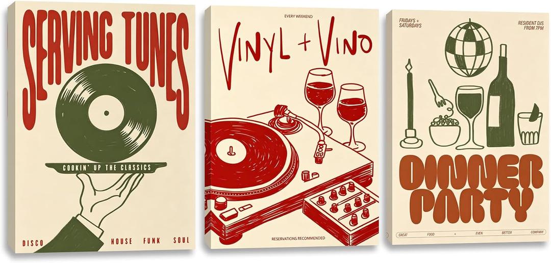 Pormipone Vintage Music Wall Art Set of 3 Framed Canvas Prints 16x24 Inch