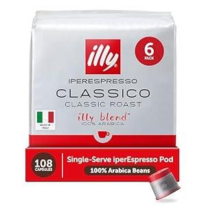 illy Coffee IperEspresso Capsules, Classico Medium Roast Coffee Pods, 100% Arabica, Premium Italian Blend, 18 Count, 6 Pack, BB: 02-01-2027