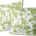 Green and White Floral Throw Pillow Covers, 2 Sets 18X18 Inch Decorative Throw Pillow Cases, Soft Cushion Case for Room Home Decoration