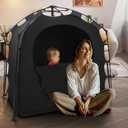 Pack N Play Blackout Cover Baby Sleep Tent 1-Click Set Up Blackout Tent Travel Crib Tent Canopy Portable Privacy Tent Blackout Canopy Crib Cover, Block 95% Light, Black