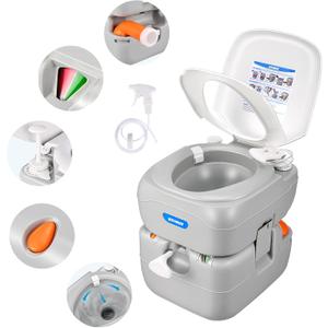 Kohree Portable RV Toilet, Camping Toilet Porta Potty, 5.8 Gallon Detachable Waste Tank, Indoor Outdoor Leak-Proof Toilet with Level Indicator, for Adults Home Use, RV Travel, Boat and Trips