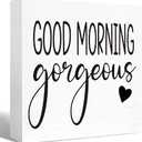 Good Morning Gorgeous Sign Wood Block,Funny Bathroom Signs Wooden Box for Bathroom Shelf Washroom Toilet Restroom Shelves Decor 5"L x 5"W x 1.1"H
