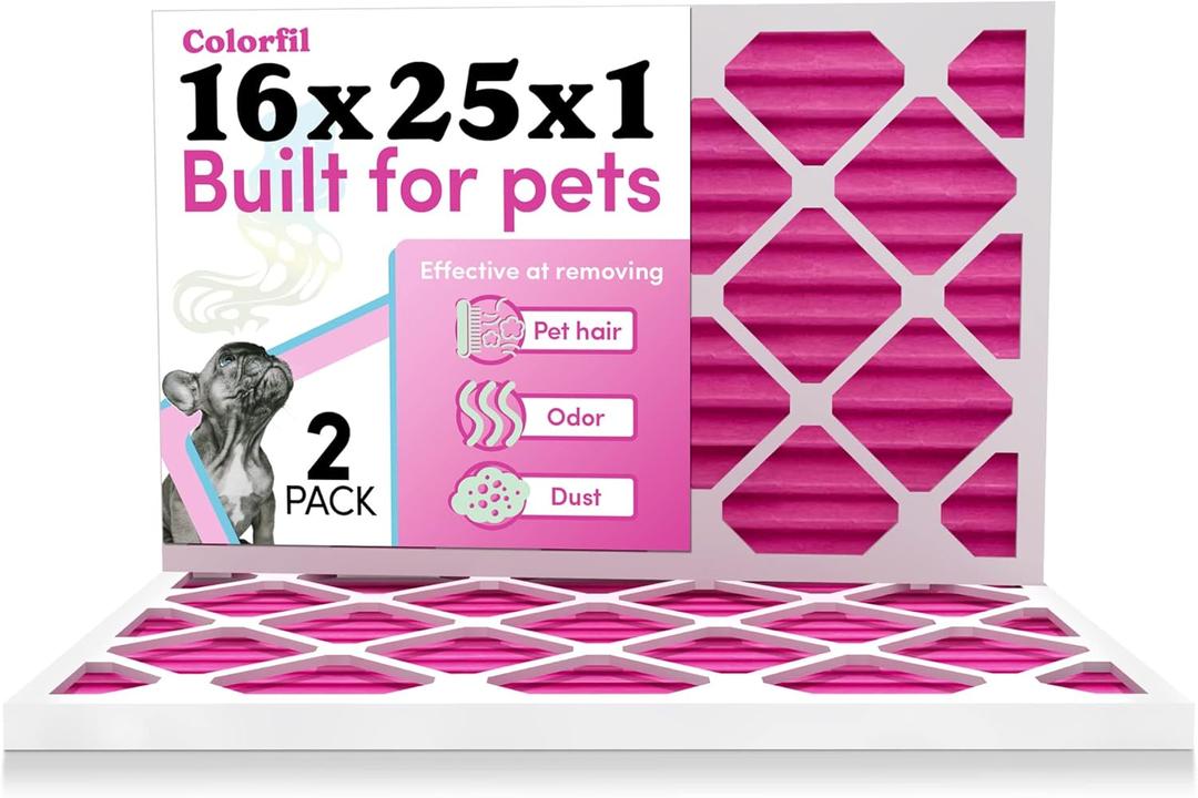 16x25x1 Air Filter by Colorfil | Color Changing Filters for Cat and Dog Odor | MERV 8 Furnace AC Filter for Pet Hair and Dust | 15.5"x24.5"x0.75" Exact Size | Pack of 2 (16" x 25" x 1")