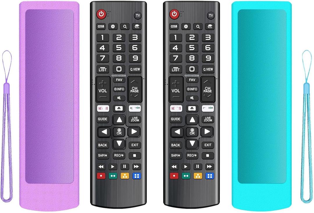(2+2 Packs) Replacement Remote Control No Setup Fit LG TV Remote with Anti-Lost Soft Protective Silicone Cover Case Blue & Purple, Universal for LG All Smart LCD LED HDTV UHD OLED 3D 4K TVs