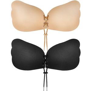 Cmojsk Sticky Bra, Backless Strapless Bra Push Up, Adhesive Invisible Lift Up Bras 2 Pairs Black/Beige