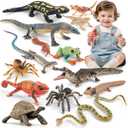 THINKBAY 14PCS Reptile Animal Figurines Toys, Amphibians Diorama Toys with Axolotl,Horned Lizard,Snake,Spider,Chameleon,Fire Salamander,Crocodile Rainforest Animal Figurines Toy Party Favor for Kids