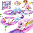 Unicorn Race Tracks for Kids Ages 3-8, 224 PCS Princess Car Toys with Magic Bendable, 2 Monster Truck, Flexible DIY Track Set, Christmas Birthday Gifts for 3 4 5 6 Year Olds Kids Toddler Girls