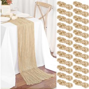 24 Packs Beige Table Runner, Charming Cheesecloth Table Runner 17 x 108inch, Gauze Boho Wedding Decoration Rustic Sheer Fabric Cheese Cloth Table Runners for Wedding Party Bridal Shower