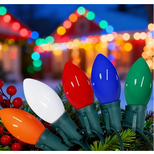 C9 Vintage Christmas Lights Outdoor, 26Ft Incandescent Christmas String Light with 25 7W MultiColored Bulbs, C9 Xmas Lights Decorations UL Listed for Holiday Roofline Patio Balcony Window Xmas Decor