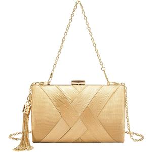 LETODE Women's Elegant Tassel Pendant Silk Evening Bag Clutch Purse for Bride Wedding Prom Night Out Party (Gold)