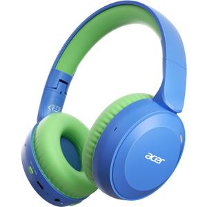 acer Kids Bluetooth Headphones, 85/94dB Volume Limiter, Foldable Wireless Over-Ear Headphones for iPad, Travel, 60H Playtime, Bluetooth 6.0, Built-in Mic, Blue Green, OHR668