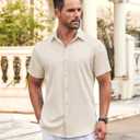 COOFANDY Men's Button Down Shirt Short Sleeve Dress Shirt Casual Beach Summer Wedding Shirt (XL)