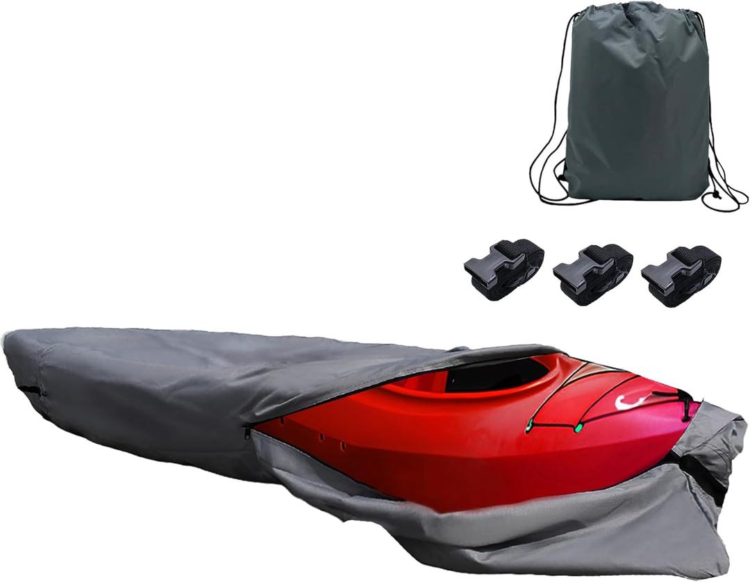 LC LICTOP 420D Canoe Cover Sunlight Proof Coating Waterproof Kayak Cover All-Weather Marine Grade Polyester Fabric Boat Protective Sleeve Cover Fit for Up to 10Ft Length, Grey (Gray)