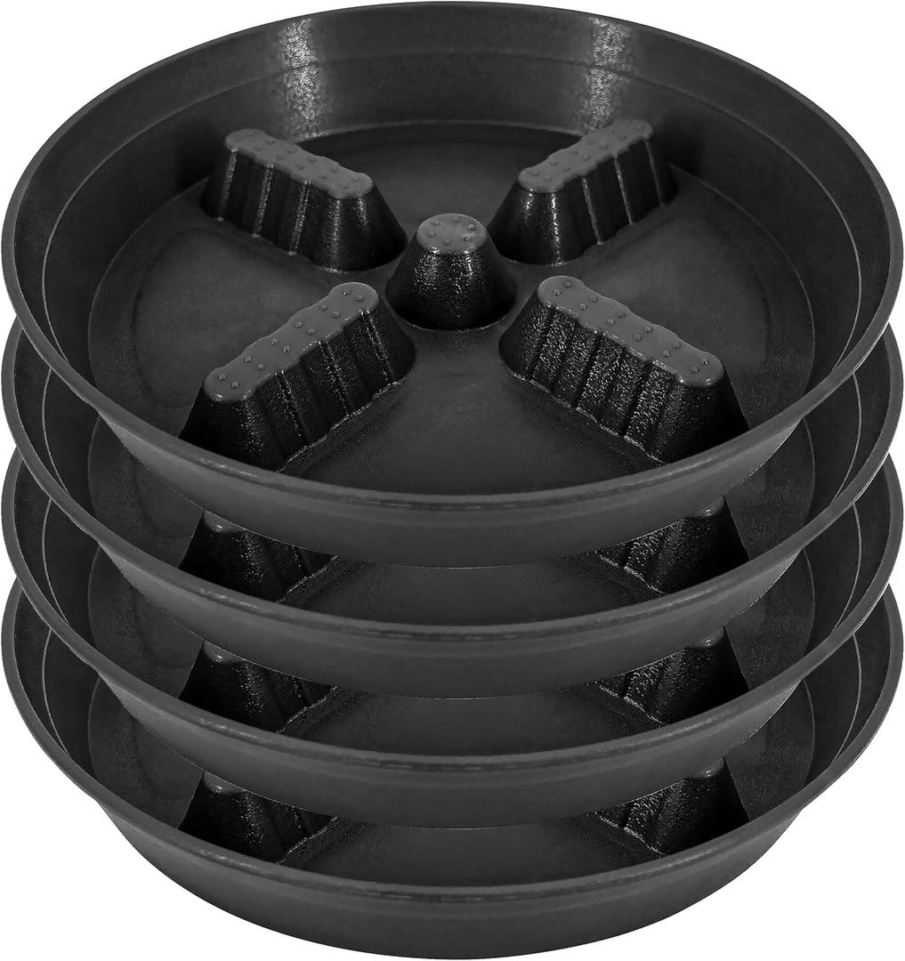 4 Pack Plant Saucer 8 inch, 10 12 14 17 inch, Plant Stand Plastic Plant Saucers for Indoors Outdoor, Heavy Duty Flower Planter Drip Trays for Pots, Pot Saucers for Plants, Grow Bags Saucers (Black)