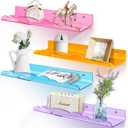 Rainbow Acrylic Floating Shelves, 15in Kids Wall Mounted Nursery Bookshelves, Display Ledge for Books Toys Cosmetic, Bathroom Bedroom Living Room Wall Decor and Storage, 4 Pack, Mix