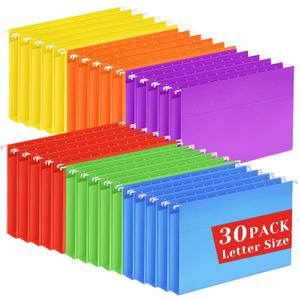 30 Pack Hanging File Folders Letter Size, Colored Hanging Folders with 1/5-Cut Adjustable Tab, Extra Capacity Hanging File Folders, 1 Inch Expansion, Perfect Office, Home, Classroom Supplies