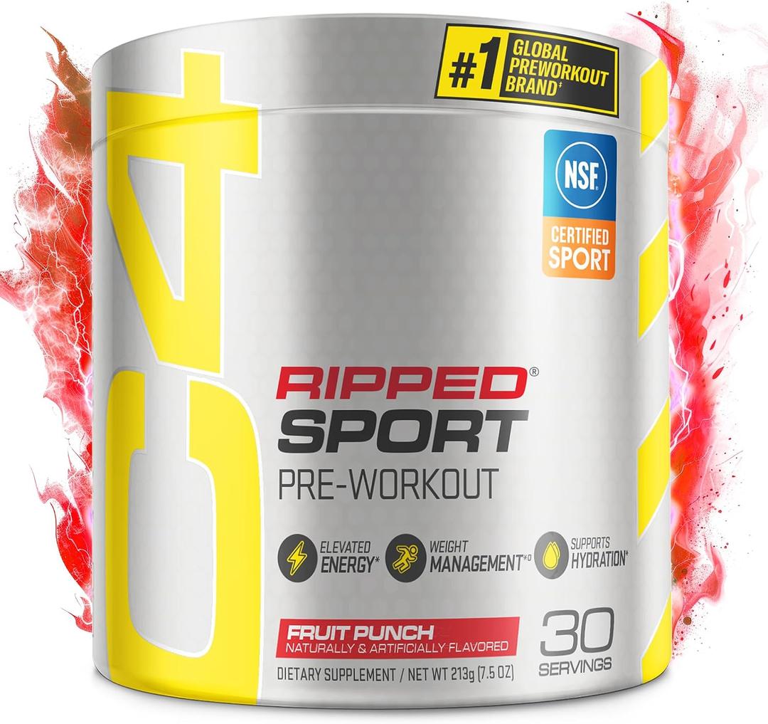 C4 Ripped Sport Pre Workout Powder Fruit Punch - NSF Certified for Sport + Zero Sugar Preworkout Energy Supplement for Men & Women - 135mg Caffeine + Weight Loss - 30 Servings (EXP 11/30/26)