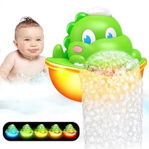 Dinosaur Baby Bath Toys for 1 2 3 Year Old Boys, Dino Bath Bubble Machine with Rainbow Lights & Water Scoop,Fun Toddler Toys Baby Shower Bathtub Toys Christmas Birthday Gifts for Boys Age 13 Year Old