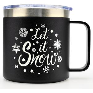 14 oz Cute Christmas Insulated Coffee Mugs Gift for Women Men Girlfriend Boyfriend Present Ideas Travel Mug Funny Snowflake Xmas Cup for Her Him Christmas Holiday Vacation Mug Festive Coffee Tumbler (Let it snow-Black)