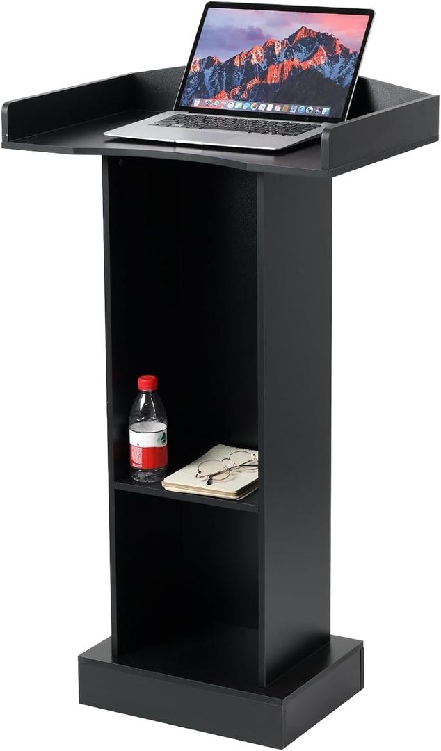Black Podium Stand for Lectern, Presentation, Church, Classroom, Shelf Adjustable