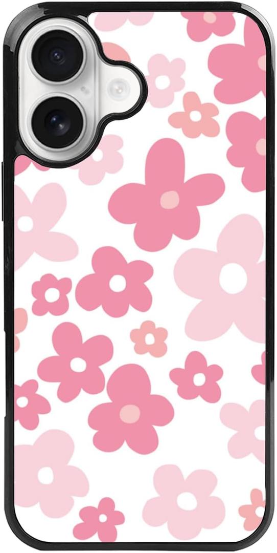 FANXI Pink Flower Phone Case Compatible with iPhone 16 6.1 Inch - Shockproof Protective TPU Cute Pink Floral iPhone Case Designed for iPhone 16 Case for Men Girls Women Boys (Bloom)