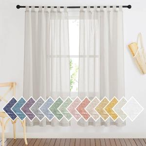 NICETOWN Semi Sheer Linen Curtains 72 inch Length 2 Panels, Tab Top Faux Flax Sheer Curtain Drapes Privacy with Light Filtering for Kids Room/Farmhouse, Natural, W52 x L72