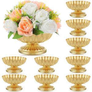 10 Pcs Metal Compote Bowl for Centerpiece Flower Holder Small Compote Vase Decorative Indoor Outdoor Flowers Fruits Plant for Valentine's Day Wedding Home Party Decoration (Bright Gold)