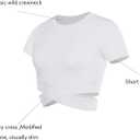 DREAM SLIM Short Sleeve Crop Tops for Women Tummy Cross Fitted Yoga Running Shirts Gym Workout Cropped Tank Tops (White, XS)