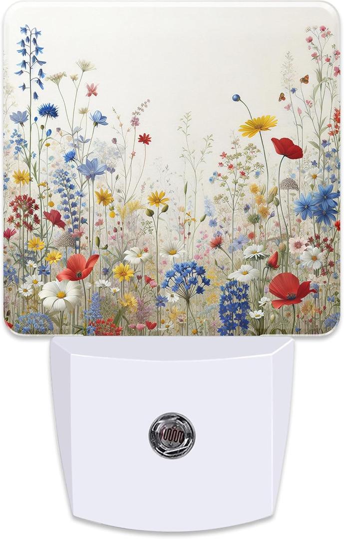 Wildflowers Floral Night Light Plug into Wall,Nightlights with Light Sensor Dusk to Dawn,Plug in Night Lights for Kids,Warm Lamps for Bathroom Bedroom Kitchen