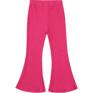 Girls Ribbed Flared Pants Cotton Ruffle Leggings Bell Bottoms, (4 Years)