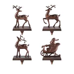 MCEAST Set of 4 Christmas Stocking Holders Santa and Reindeer Mantle Stocking Hangers Metal Christmas Hanging Hooks Safety Hanger Grips for Fireplace Decoration, Black