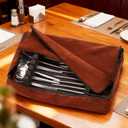Teenyyou Zippered Flatware Storage Drawer Liner Silverware Storage Bag Tarnish Preventative Silver Organizer Cutlery Case Container Box Large Capacity Silverware Chest 15.75" x 11.02" x 3.94" (Brown)