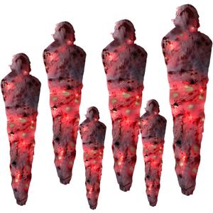 79 Pcs Halloween Hanging Fake Props Outdoor Decoration Scary Human Remains Bag Halloween Fake Prop with Red LED Spider Webs Creepy Haunted House Yard Decor (White Bandaged)