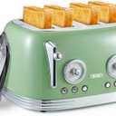Wiltal 4 Slice Toaster, Retro Green Toaster, Bagel, With Stainless Steel Lid. Reheat, Defrost and Cancel Functions, Countdown Function, 6 Browning Levels, Stainless Steel Material, TR03