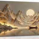 3D Texture Large Landscape Sunrises Sunset Canvas Wall Art Abstract Mountains Lake Tree Painting Picture Wall Decor Modern Nature Scenery Poster Print Artwork for Living Room Office Home Decoration