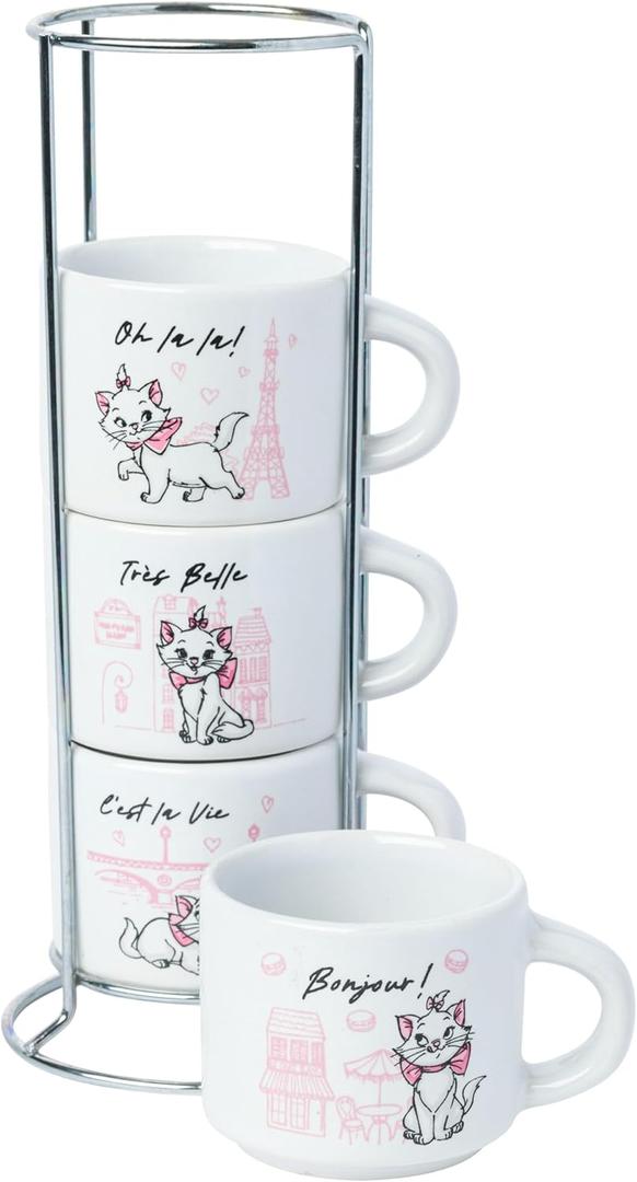 Silver Buffalo Disney Aristocats Marie Paris 3pc 3oz Stackable Ceramic Mug Set