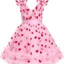 Kids Girls Sequins Dress Sleeveless Star Sequins Ruffle Tulle Tutu Dress Ball Gown Wedding Flower Girl (Pink)