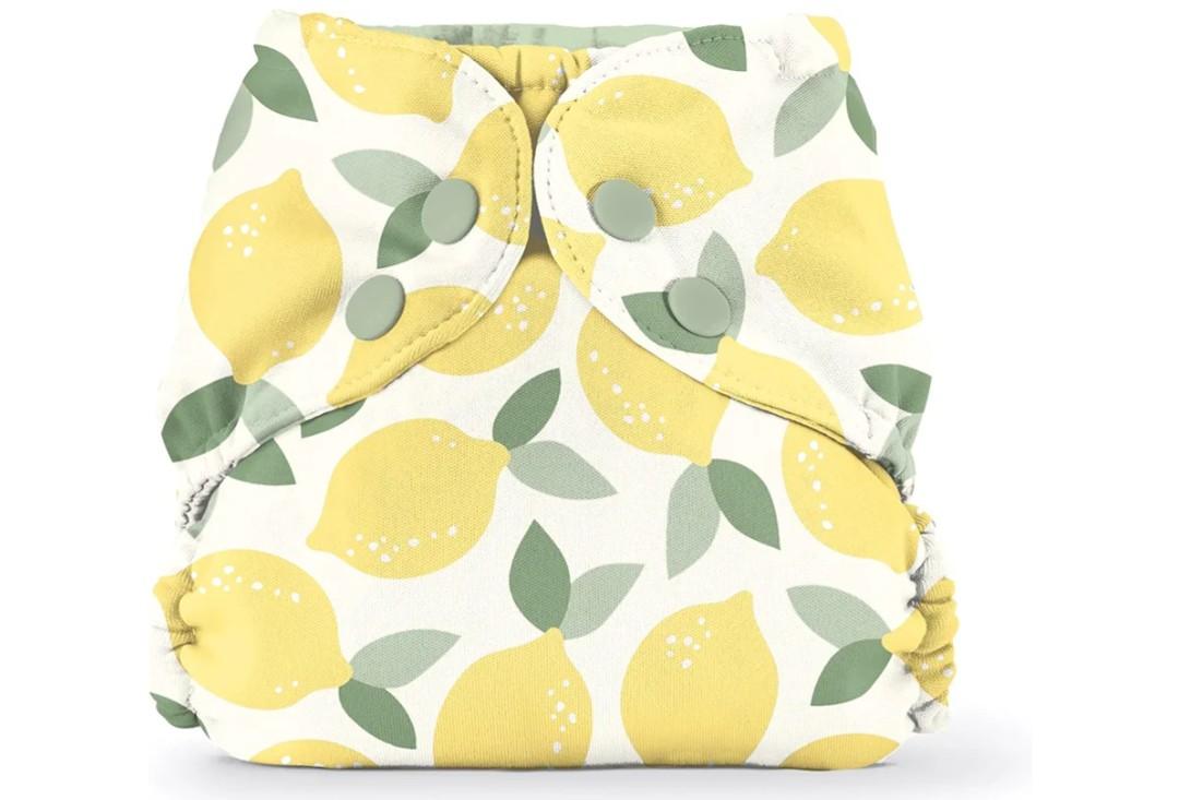 Esembly Cloth Diaper Cover - Reusable Swim Diaper, Waterproof, Breathable - Adjustable Outer Layer Over Absorbent Inner for Blowout Protection - Lemons, Size 2 (18-35lbs)