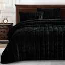 Chezmoi Collection Piers Black Velvet Quilt King Set, 3-Piece Lush Plush Distressed Velvet Bedding All Season Lightweight Comforter - Brushed Microfiber Reverse with Double Square Stitch