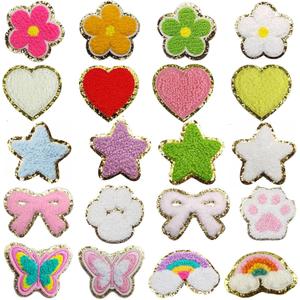 20 PCS Iron on Patches for Clothing, Colorful Chenille Decorative Patches with Sequin Edges in Assorted Designs, Heart Butterfly Flower Rainbow Star(Non self-Adhesive)